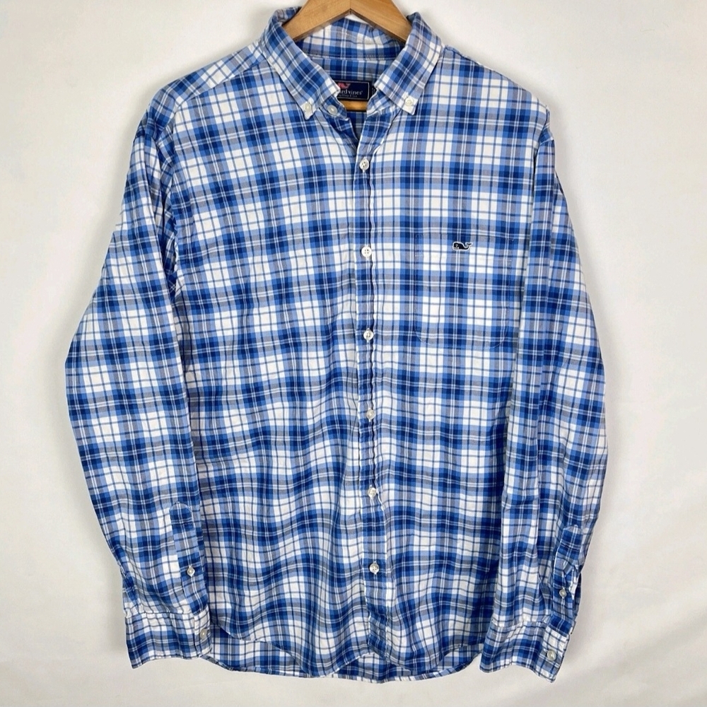 Vineyard Vines Men's Classic Fit Tucker Shirt blue plaid cotton Size Small